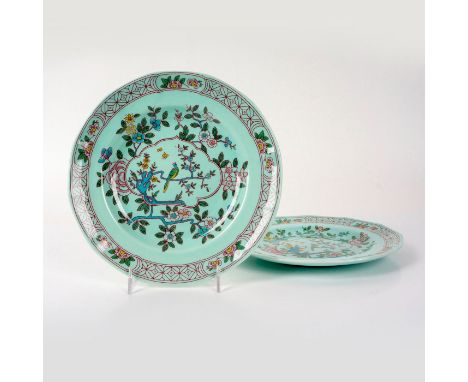 English Ironstone, mint green, floral pattern salad plates. Dimensions: 0.75"H x 7.75"dia.Manufacturer: AdamsCountry of Origi