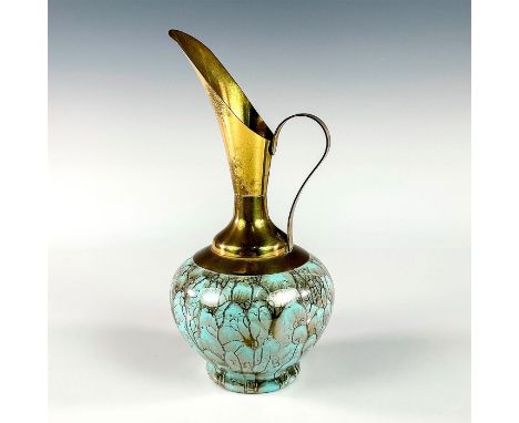 Turquoise toned with lustre finish &amp; branch patterning. Brass accented handle and spout.This item has no reserve. Dimensi