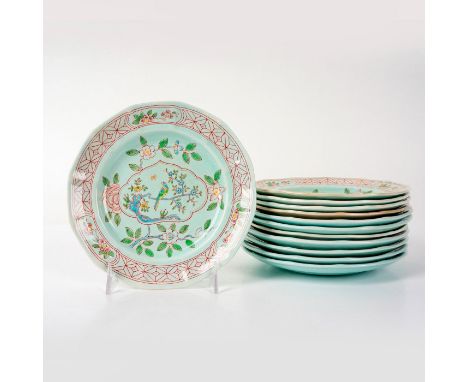 English Ironstone, mint green, floral pattern bread and butter plates. Adams backstamp. Dimensions: 0.5"H x 5.5"diaManufactur