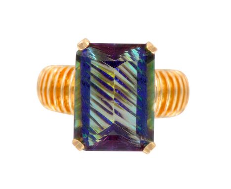 An absolutely stunning designer ladies statement ring with a large mystic topaz that is 16.76mm x 11.37mm and weights approx.
