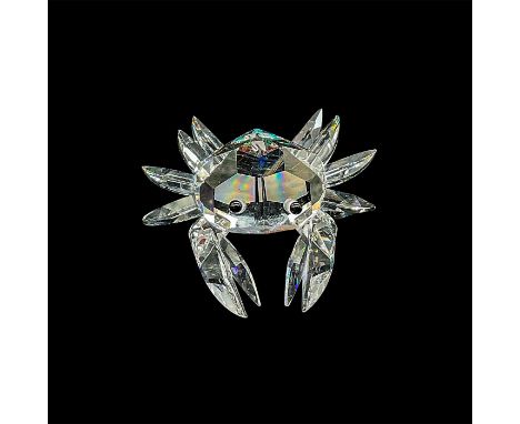 Depicts a clear crystal crab with open pincers. This item has its original box. Dimensions of the original box: 2.5"H x 3.25"