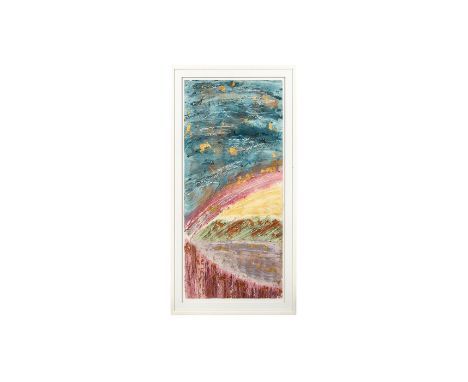 Large mixed media painted organic shaped abstraction on paper titled "Brilliance I". Becky Sansing is a nationally known prin