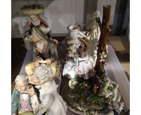 Collection of Continental ceramic figurines and figural candlesticks with Royal Doulton (seconds) figure, Sweet Seventeen HN2