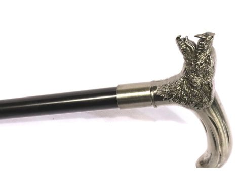 Contemporary ebonised walking stick with wolf head handle. P&amp;P Group 3 (£25+VAT for the first lot and £5+VAT for subseque