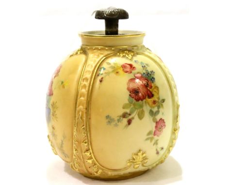 Royal Worcester globular vase, pattern 1809 with metal top, 254534, circa 1809, H: 13 cm. P&amp;P Group 2 (£18+VAT for the fi