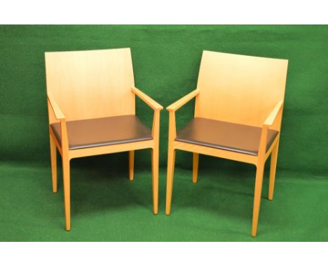 Crassevig, pair of contemporary Italian Anna Armchairs in beech with leather drop in seats, designed by L&R Palomba, engraved