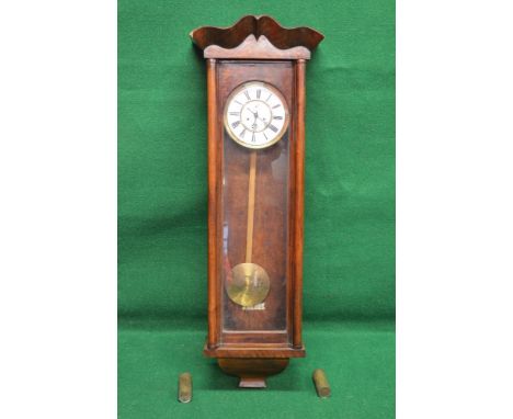 Walnut cased Vienna Regulator wall clock having 8 day movement with white enamel dial and black Roman Numerals, subsidiary se