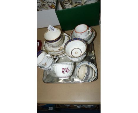 Miscellaneous tea Bowls, saucers, Caughley cup and tea bowl, etc.