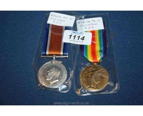 A pair of WWI War and Victory Medals to; Pte. Wilkinson ASC