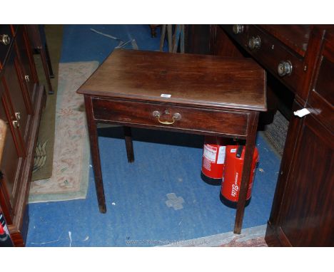 A Georgian Mahogany Side Table having moulded edge, rectangular top over single Oak lined frieze drawer with brass swan neck 