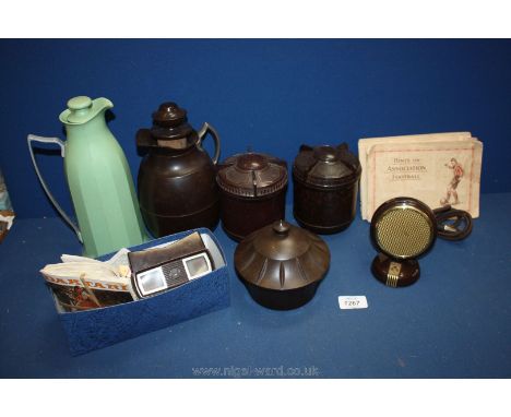 A Bakelite Viewmaster and discs including Daktari, etc., a Grundig Bakelite microphone/speaker, brown bakelite tobacco jars, 
