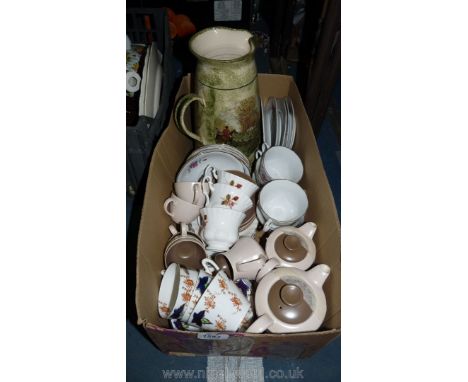 A quantity of Tea and coffee sets including Poole, floral, etc together with a large Jug having hunting scene