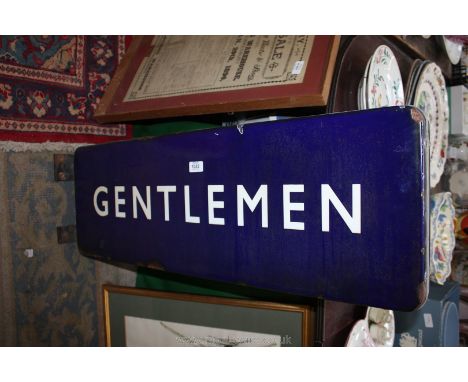 A dark blue double-sided enamel Gentlemen Railway Sign