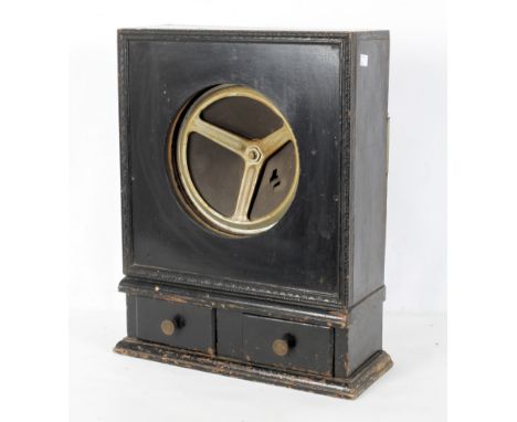 A vintage speaker in a wooden cabinet with two small drawers, back not opened, cabinet 54cm x 40cm x 15cm