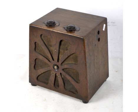 An early 20th century Kolster Brandes Ltd (KB) radio receiver, No 253 'Pup', the chamfered oak rectangular case set to the to