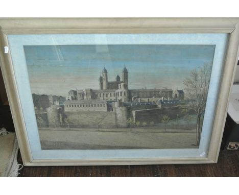 An unusual 19th century double sided gouache study showing the old Houses of Parliament before and after the Great Fire with 