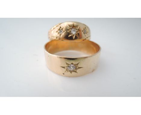 A Victorian diamond ring, set with three graduated old-cut diamonds within star motifs, in unmarked gold, size O; and a Victo