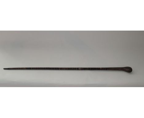 An unusual walking cane/Sunday stick, the shaft constructed from graduating cut sections of polished horn terminating in a fu