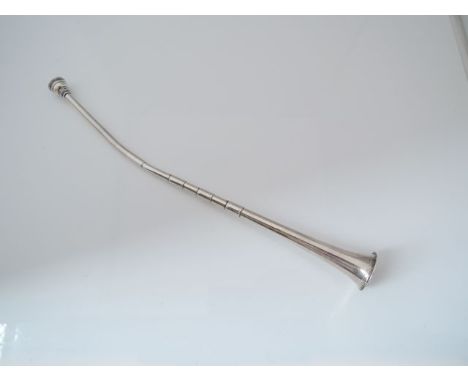 An Edwardian silver hunting horn, Sampson Mordan & Co., London, 1903, of typical tapering form, 30.5cm in length, 44g