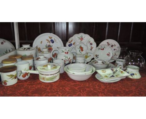 A quantity of Royal Worcester Evesham pattern oven-to-table wares including an hors d'oeuvre dish of circular form, a circula