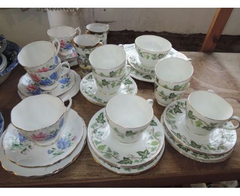 A collection of Wedgwood Santa Clara pattern tea wares with fruiting vine decoration comprising cake plate, sugar bowl, six c