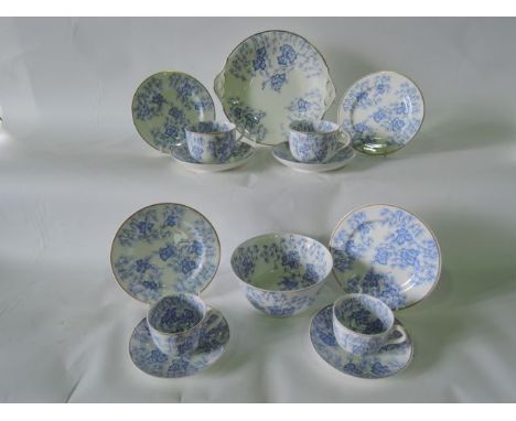 A quantity of Grainger & Co Worcester Royal China Works tea wares with blue printed leaf and coral style printed decoration c