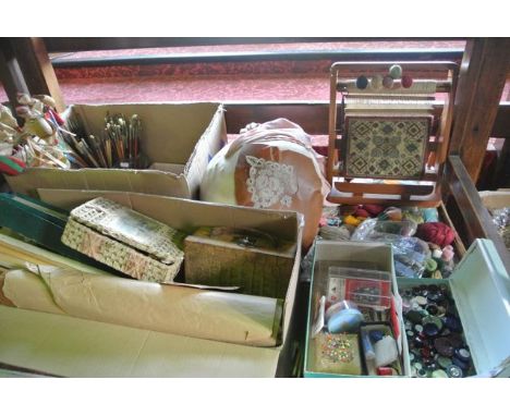 An extensive collection of artists materials and effects to include numerous paint brushes, oil paints, Winsor & Newton ceram