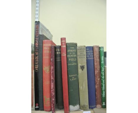 A collection of fox hunting books including Fox Hunting from Shire to Shire by Bradley, Hark to Hounds illustrated by F A Ste