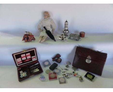 A small miscellaneous collection to include a Victorian red leather travelling writing case with fitted interior, a vintage t