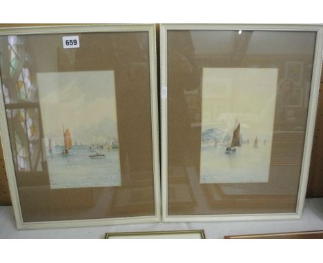 A set of three early 20th century watercolours of coastal scenes, signed bottom left R Allan, comprising one measuring 19 x 3
