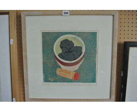 A signed coloured limited edition screen type print by Clare Nicholas, signed bottom right C Nicholas, dated 92 and inscribed