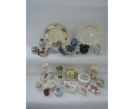 A collection of decorative ceramics including a Royal Copenhagen vase with blackberry and bramble decoration, painted number 