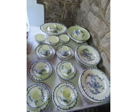 A quantity of Royal Worcester Mansfield pattern blue and white printed dinner and coffee wares comprising oval meat plate, si