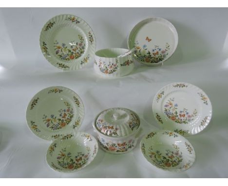A quantity of Aynsley Cottage Garden pattern dinner wares comprising a pair of circular tureens and covers, a circular bowl a