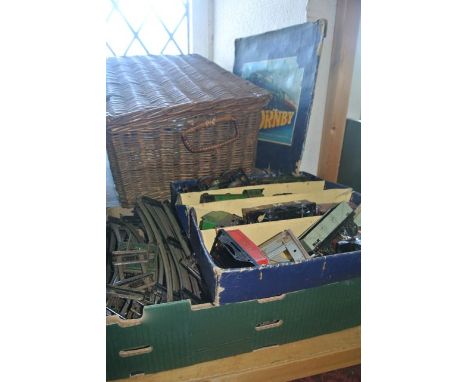 A collection of vintage "O" gauge model railway effects, to include engines and rolling stock by Hornby, to include a L. N. E