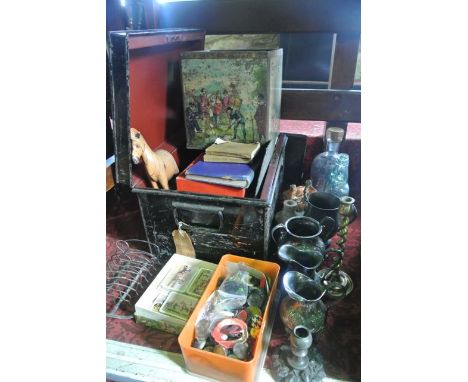 A miscellaneous collection to include an antique tin trunk containing a quantity of exhibition booklets of The Royal Academy 