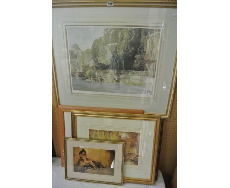 A limited edition coloured print after Sir William Russell Flint showing a continental scene with women washing and seated be