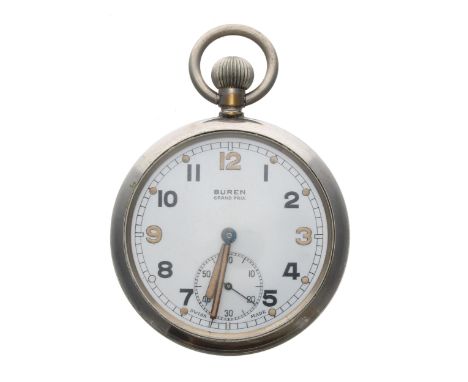 Buren Grand Prix WWII British Military Army issue nickel cased lever pocket watch, signed cal. 19 28/12 15 jewel movement, si