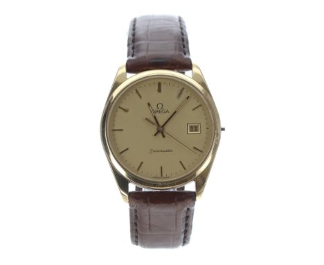 Omega Seamaster Quartz gold plated and stainless steel gentleman's wristwatch, champagne dial with baton markers, minute mark