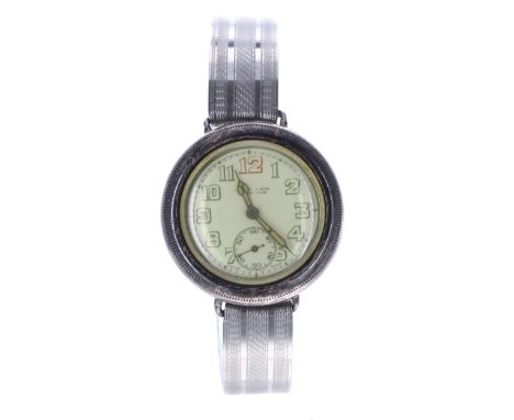 Silver trench officer's 'hermetic' cased wire-lug silver wristwatch, import hallmarks for London 1929, screw bezel, with a di