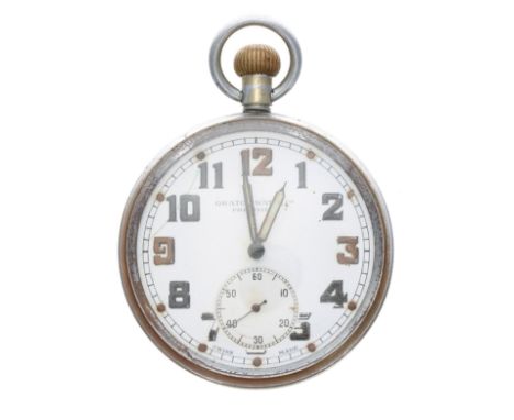 Orator Watch Co. Precision British Military Army issue nickel cased lever pocket watch, signed cal. 18.220 15 jewel movement,
