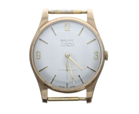 Baume 9ct gentleman's wristwatch, signed silvered dial with gilt applied Arabic 12-3-9 numerals, baton markers and subsidiary