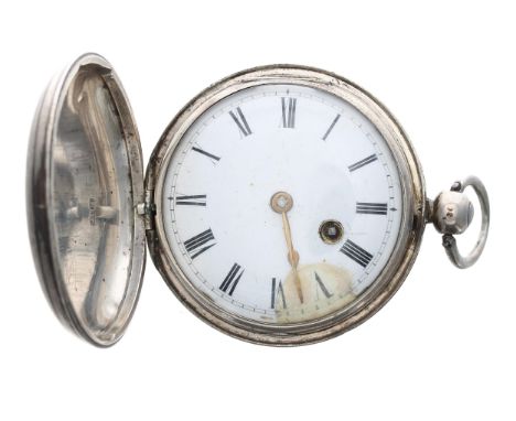 William IV silver verge hunter pocket watch, London 1831, unsigned fusee movement with engraved balance cock with mask, flat 