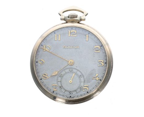 Bulova 10k rolled gold lever dress pocket watch, silvered dial with applied Arabic numerals and subsidiary seconds dial, 15 j