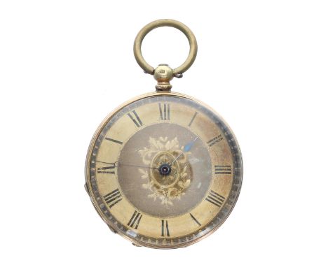 Swiss 18k cylinder fob pocket watch, the bar movement signed H. Natham & Co, gilded foliate dial with Roman numerals in an en