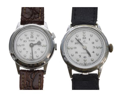 Cyma Cymaflex braille nickel plated and stainless steel wristwatch, signed dial, hinged bezel, signed cal. R.444 17 jewel mov