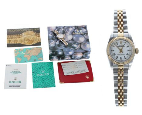 Rolex Oyster Perpetual lady's 18ct and stainless steel wristwatch, reference. 67193, serial no. W255xxx, circa 1994, fluted b