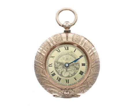 Small Dimier Freres & Cie 14ct pocket watch, signed cylinder movement, metal cuvette, gilt Roman numeral dial, within a signe