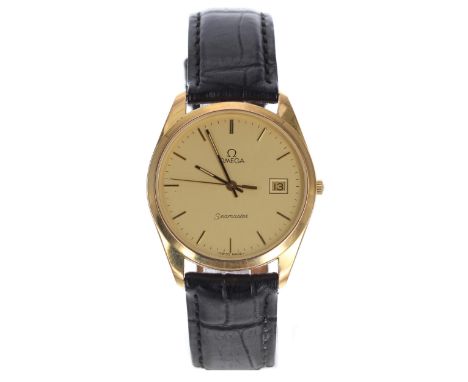 Omega Seamaster Quartz gold plated and stainless steel gentleman's wristwatch, champagne dial with baton markers, minute mark