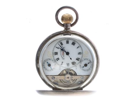 Hebdomas Patent 8 days calendar silver hunter pocket watch, import hallmarks London 1919, the dial with Roman numerals, centr